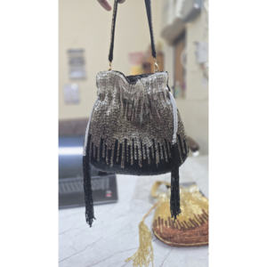 Beaded <b>Clutch</b> Bag With Pearl Embellishment And Fringe Tassels Elegant Shoulder Bag For Evening Party Gold <b>White</b> Pattern - Product Image 1