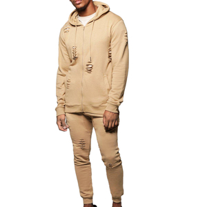 Custom Printed Two-Piece Solid Distressed Pullover Hoodie Straight Leg <b>Flared</b> Fleece-Lined <b>Sweatpants</b> Winter Streetwear - Product Image 1
