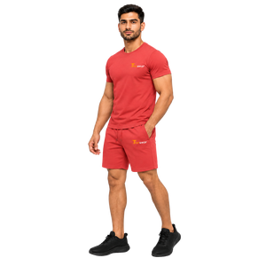 <b>Men's</b> <b>Red</b> Cotton T-<b>Shirt</b> and Shorts Set Casual Summer Wear Front Logo Print Breathable Knitted Fabric <b>Men</b> <b>Shirts</b> & Shorts - Product Image 1