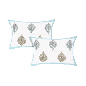 Parure de lit en coton blanc à motifs floraux imprimés à la main, style indien traditionnel, pour lits Queen et King, style bohème, avec taies d'oreiller faites à la main - Product Image 4