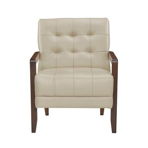Poltrona Moderna in Pelle Beige Trapuntata con Finitura in Legno di Noce, Arredamento per Soggiorno con Dettagli - Product Image 2