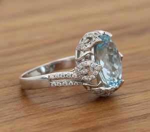 Bague romantique en argent 925 avec pierre précieuse ovale en aquamarine pour femme, style Art Déco, pour mariage, fête, cadeau pour elle - Product Image 2