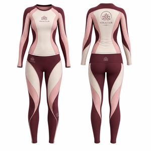 Women's 2-Piece Crew Neck Long Sleeve Yoga Set Color Blocking Full-Length <b>Mesh</b> Decoration Seamless Spandex Breathable Mid Waist - Product Image 1