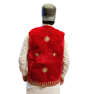 Chaleco de terciopelo para hombre, estilo tradicional afgano Kuchi, con bordado de espejos, color rojo, estilo étnico, chalvar kameez, tendencia actual. - Product Image 6