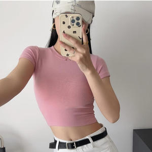 Good Quality 100%Cotton Plain Blank Women <b>Crop</b> <b>Top</b> T-Shirt O Neck Wholesale price Fit Trendy Short Sleeve Women <b>Crop</b> <b>Top</b> T-Shirt - Product Image 2