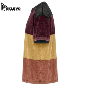 Camiseta Oversize de Algodón 100% de Alta Calidad para Hombre con Paneles de Malla, Color Borgoña Mostaza, con Detalle de Hombro con Lavado Ácido de Tres Paneles - Product Image 3