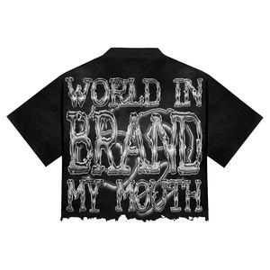 เสื้อยืดผู้ชายสไตล์วินเทจทรงบ็อกซี่ ตกแต่งด้วยคริสตัล ล้างสีแบบแอซิดวอช คุณภาพสูง ตัดเย็บพิเศษ ไม่หดตัว ทรงปกติ สวมใส่สบาย เหมาะกับสตรีทแวร์ - Product Image 3