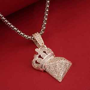 <b>Crown</b> Diamond Pendant 925 <b>Silver</b> 18K Gold Plated Micro Pave Rhinestone Hip Hop Men's Jewelry - Product Image 2