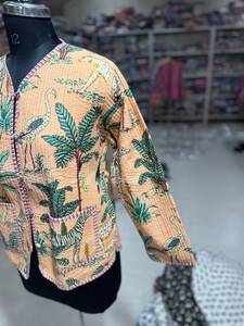 Veste matelassée écologique respirante à imprimé floral pour femme, col en V, manches longues, fermeture boutonnée en coton, idéale pour le printemps, cadeau pour elle - Product Image 5