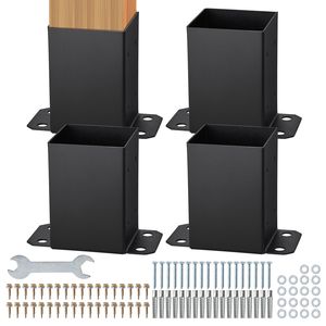 Soportes de base para postes de alta resistencia con recubrimiento en polvo 4x4, 4 unidades, tamaño interior 3.6"x3.6", negro mate, anclaje para postes de madera, para toldos, cenadores y pérgolas - Product Image 2