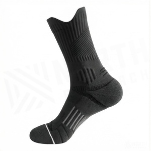 North Approach Crew Athletic <b>Socks</b> Breathable Hiking <b>Socks</b> for Adults Summer Season Solid <b>Black</b> Knitted Design - Product Image 3