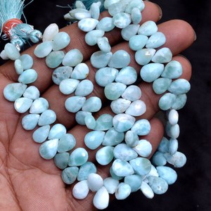 Perles de Larimar facettées en forme de poire, 6x9mm-7x10mm, pierres précieuses semi-précieuses naturelles, en vrac, pour la fabrication de bijoux. - Product Image 1
