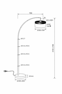 Lampe sur pied Lumetal jaune à haute luminosité, 2185 mm, en métal, E27, intérieur, 100-240V, IP20, LED, 30 000 heures, alimentation CA, design moderne - Product Image 3
