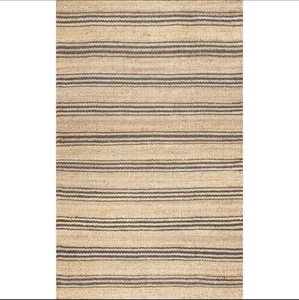 Tapis moderne en jute naturel tissé à la main avec motif rayé gris, écologique et durable, pour salon - Product Image 3