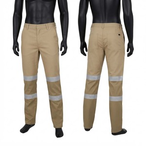 Pantalones de Trabajo Impermeables de Pana de Algodón y Poliéster de Primera Calidad, Ecológicos, 240 GSM, Color Caqui, con Cinta Reflectante - Product Image 1