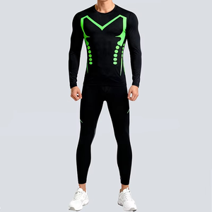 Men's <b>Black</b> Full <b>Sleeve</b> Compression Set Crew Neck Breathable Spandex Polyester <b>Long</b> <b>Sleeve</b> <b>Top</b> And Pants All Seasons Solid Kit - Product Image 3