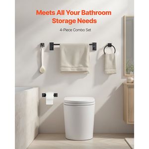 Ensemble d'accessoires de salle de bain 4 pièces en acier inoxydable noir mat, barre porte-serviettes de 24 pouces avec anneau porte-serviettes et crochet porte-peignoir, accessoires de bain de qualité - Product Image 2