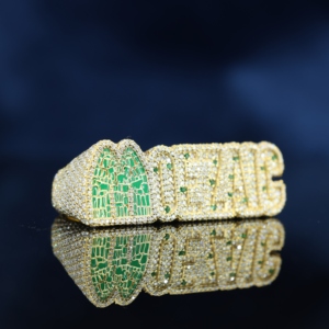 Hip Hop Engagement & Wedding Moissanite <b>Ring</b> <b>Men</b> 925 <b>Silver</b> 18k Gold Plated Lucky Number Iced Out VVS Green Baguette Cut Custom - Product Image 2