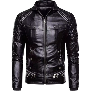 Men's <b>Black</b> Leather Jacket <b>With</b> <b>Fur</b> <b>Collar</b> Quilted Design Windproof Winter <b>Coat</b> Full Sleeve Style - Product Image 6