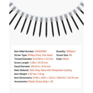 Tornillos Autoperforantes para Paneles de Yeso de Acero de Aleación de Alta Dureza # 6 tornillos para paneles de yeso y madera de 1-1/4 pulgadas de longitud, en rollo, multiusos - Product Image 3