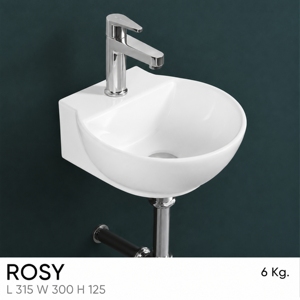 Lavabo Redondo Colgante de Pared Rosy, con un Solo Orificio, Acabado Cromado, Minimalista, Fácil de Limpiar, con Desagüe CUPC de 9L - Product Image 2