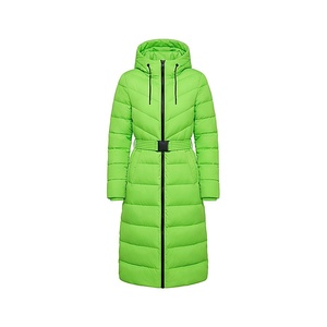 Women's Long Quilted Polyester Filled <b>Waterproof</b> <b>Coat</b> Hood Belt Green Winter <b>Parka</b> Thick Windproof Full Sleeve Zipper Closure - Product Image 1