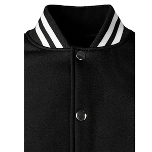 Custom Canvas Varsity <b>Jacket</b> Black Body <b>White</b> Sleeves Unisex Letterman <b>Jacket</b> Stand Ribbed Cuffs Hem Snap Button Baseball Coat - Product Image 4