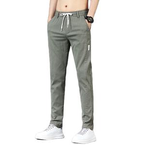 กางเกงลำลองผู้ชายสำหรับฤดูใบไม้ผลิฤดูร้อนกางเกงแฟชั่นแบบบางเอวยางยืดสไตล์เกาหลีกางเกงขายาวทรงตรงเข้ารูปสีเขียวน้ำเงินเทาสีกากี - Product Image 1