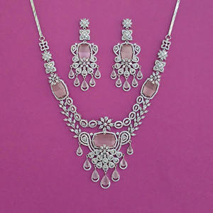 Handmade Jewellery Wholesalers in India American Diamond Classic Necklace With Rhodium Plating 444026 - Product Image 3