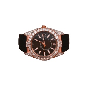 Montre classique de luxe à quartz moissanite pour hommes, bracelet en acier inoxydable, cadran doré, montre mode Hip Hop - Product Image 1
