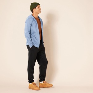 Sweat-shirt à capuche zippé bleu clair pour homme, en molleton décontracté avec poches, coupe classique, pour l'automne - Product Image 5