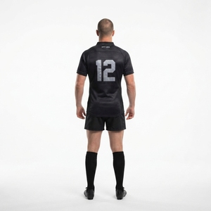 Maillot de rugby personnalisé pour homme, 220 g/m², en poly-spandex, coupe ajustée professionnelle, manches courtes affinées, col noir, uniforme d'équipe sublimé, OEM - Product Image 2