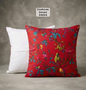 <b>Red</b> Hand Block Printed Cotton Square Cushion Cover 24x24 Bohemian Home Decor <b>Throw</b> Pillowcase - Product Image 2