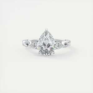 แหวนหมั้นเพชรทรงลูกแพร์ 2.75 กะรัต เพชรเลี้ยงในห้องปฏิบัติการ สามเม็ด ตัวเรือนทองคำขาว 14K ด้านข้างทรงกลม - Product Image 3