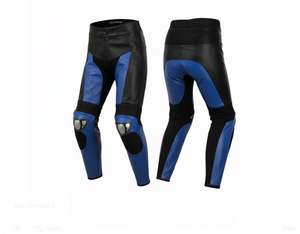 Pantalon en cuir bleu noir style motard - Product Image 1
