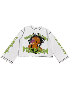 เสื้อยืดแขนยาวพิมพ์ลายกราฟิกสีขาว เสื้อสตรีทแวร์แบบหนา เสื้อยืดแขนยาวสไตล์ดิสเทรส ผู้ผลิตสินค้าภายใต้แบรนด์ของผู้จ้าง (OEM) - Product Image 2