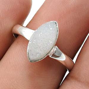 Simple 925 <b>Sterling</b> <b>Silver</b> Bohemian Style Bezel <b>Set</b> <b>Ring</b> With Marquise Cut Natural Druzy Gemstone Handmade Jewelry For Dailywear - Product Image 5
