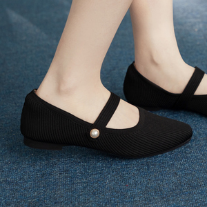 Chaussures plates en tricot extensible pour femmes Ann'S, ballerines confortables, chaussures plates Mary Jane noires - Product Image 5
