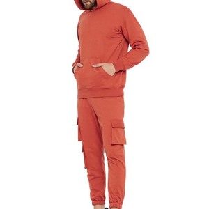 Survêtement à capuche orange pour homme, coupe classique, couleur unie, avec poches latérales, vêtement d'automne, 100% coton respirant - Product Image 2