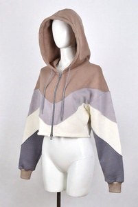 100% Cotton Winter Streetwear Crop <b>Top</b> Hooded Front Casual Oversized Printed Color Blocked Canvas Hoodie for <b>Women</b> - Product Image 4