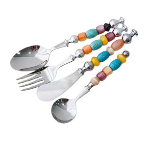 Juego de Cubiertos Modernos de Acero Inoxidable con Cuentas Coloridas y Mangos Turquesa para el Hogar, Restaurantes, Regalos y Suministros de Mesa - Product Image 1