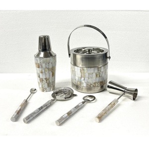 18 10 Stainless Steel Ice Bucket With Seashell Inlay Cocktail Shaker Jigger Strainer Opener Mixing Spoon <b>Bar</b> <b>Tools</b> MOP Inlay - Product Image 1