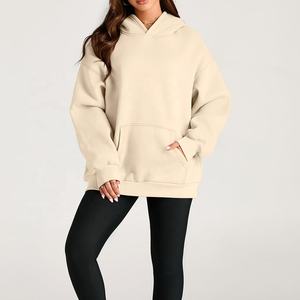 Pull à capuche en coton de haute qualité pour femmes à manches longues décontracté épaule unie Logo personnalisé Style surdimensionné grande taille hiver - Product Image 2