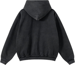Oversized Hooded <b>Zip</b>-Up Sweatshirt Cotton French Terry Pullover Unisex Streetwear <b>Pocket</b> Design Washed Finish Outdoor <b>Hoodies</b> - Product Image 2