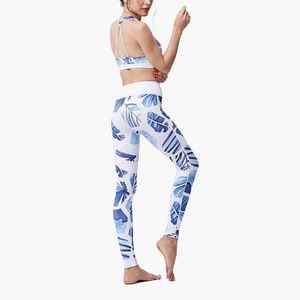 INDEX APPAREL Women Yoga Set 2 Piece High Waist <b>Leggings</b> Scoop Neck Racerback Sport Bra Breathable <b>Floral</b> Print Seamless - Product Image 2