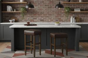 Ensemble de 2 tabourets de bar et de comptoir en cuir PU, ensemble de tabourets capitonnés en cuir PU, ensemble de tabourets rembourrés en PU avec structure en bois massif, hauteur bar et comptoir - Product Image 6