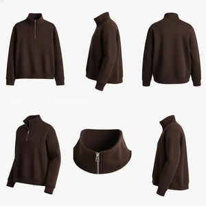 Sweat-shirt confortable pour homme, marron foncé, demi-zip, en molleton doux, col montant, pull décontracté, vêtements de sport - Product Image 1