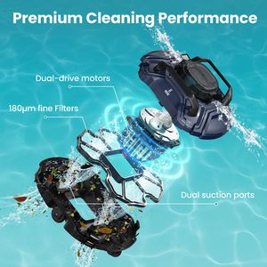 Robot Pulitore Piscina Senza Fili a Doppio Motore con Indicatore LED, Funzione di Auto-Parcheggio, Aspiratore per Piscina con Cesto Skimmer e Raccogli Foglie - Product Image 2