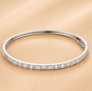 Elegant Diamond Line <b>Bangle</b> <b>Bracelet</b> in Yellow Gold White Gold and Rose Gold Modern Minimal Luxury Jewelry for Women - Product Image 1