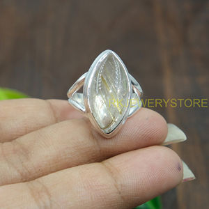 แหวนควอตซ์รูไทล์สีทอง แหวนเงินแท้ 925 แหวนสเตทเมนท์ แหวนสัญญาสำหรับเธอ แหวนสำหรับผู้หญิง ของขวัญคริสต์มาสสำหรับภรรยา - Product Image 3